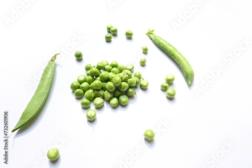 Fresh green pea on white background. There is a lot of vitamins and Minerals in it. The pea is most commonly the small spherical seed or the seed. Popular vegetable of all over world. 