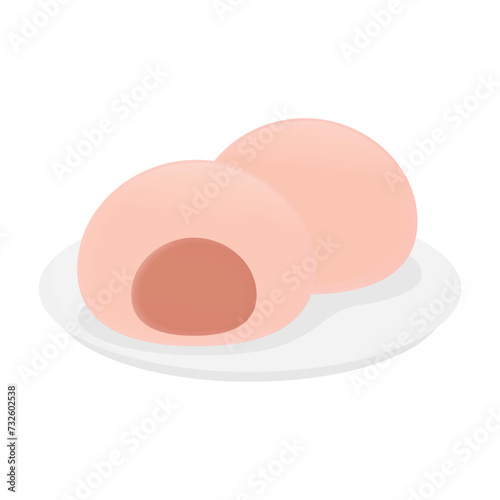 Red bean mochi vector illustration on white background. Daifuku Mochi is a traditional Japanese snack.