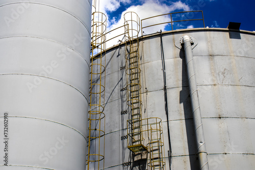 View of the large white water tank reservoirs of the Department of Water and Sewage in Brazil