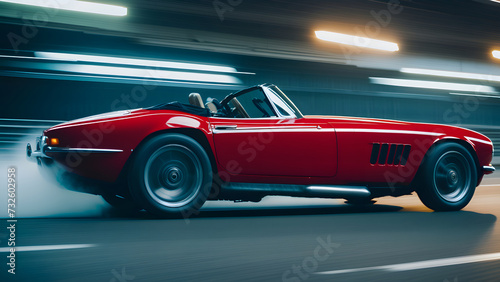 Classic Speed  A Vintage Sports Car   s Rapid Journey Through a Tunnel