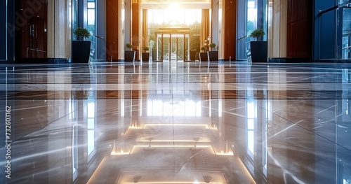 A Luxury Lobby's Marble Floor, Gleaming with Reflections, Exemplifies Elegance in Every Tile
