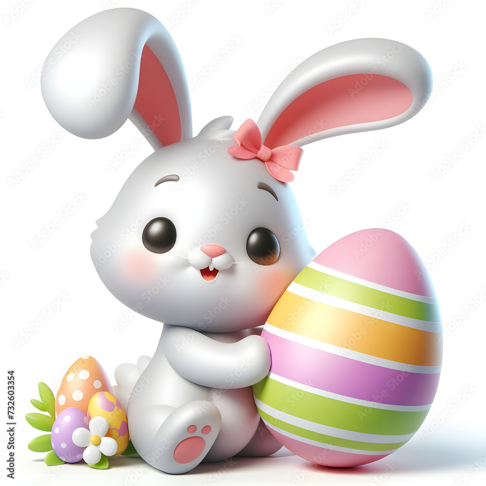 Easter cute smiley Rabbit holding egg illustration