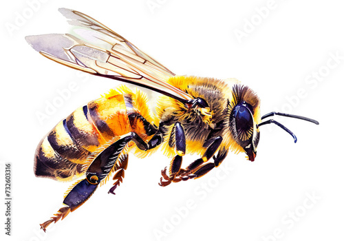 Watercolor painting of bee fly, isolated on a white background photo