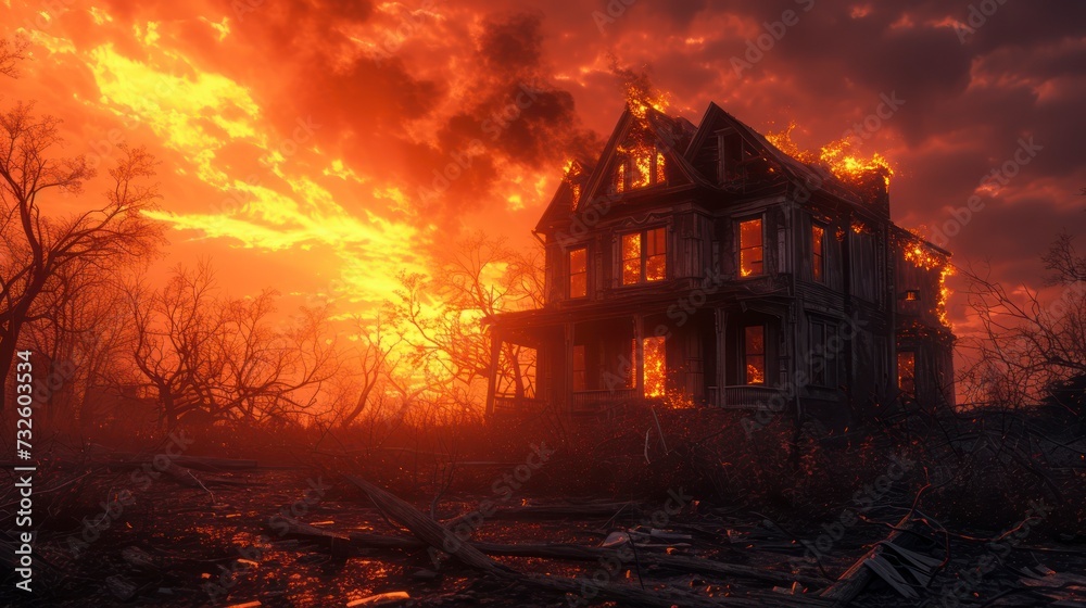 An Old House Falls Prey to Fiery Chaos, Engulfed in a Devastating Blaze An Old House Falls Prey to Fiery Chaos, Engulfed in a Devastating Blaze