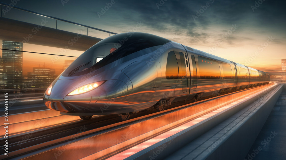 A magnetic levitation train, High-speed rail.