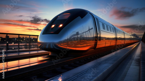 A magnetic levitation train, High-speed rail.