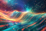 Abstract Digital Data Wave with Cosmic Background - Generative AI