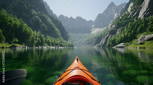 Serene Kayaking Adventure in a Lush Green Mountain Valley - Generative AI