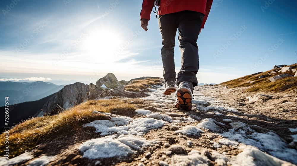 custom made wallpaper toronto digitalFootsteps of climbers wearing shoes walking over a rocky mountain landscape and a beautiful sunset view in the background. seen from behind