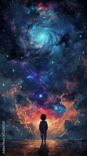 Little boy looking at the outer space