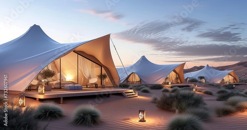 Luxurious Glamping in the Desert, Surrounded by Sand Dunes and Equipped with Eco Tents photo