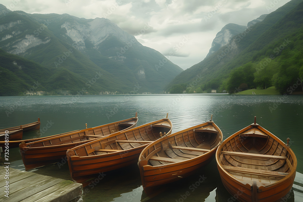 a few wooden boats preparing to enter a lake in