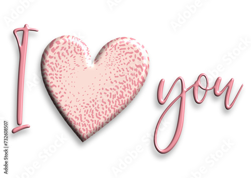 3D I love you heart with sparkles in pink