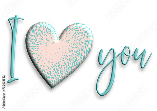 3D I love you card with  heart with sparkles in turquoise 