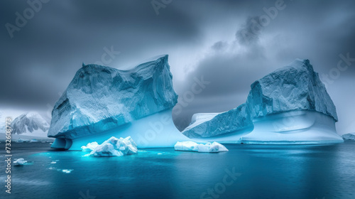 Iceberg in cold sea, dramatic lighting