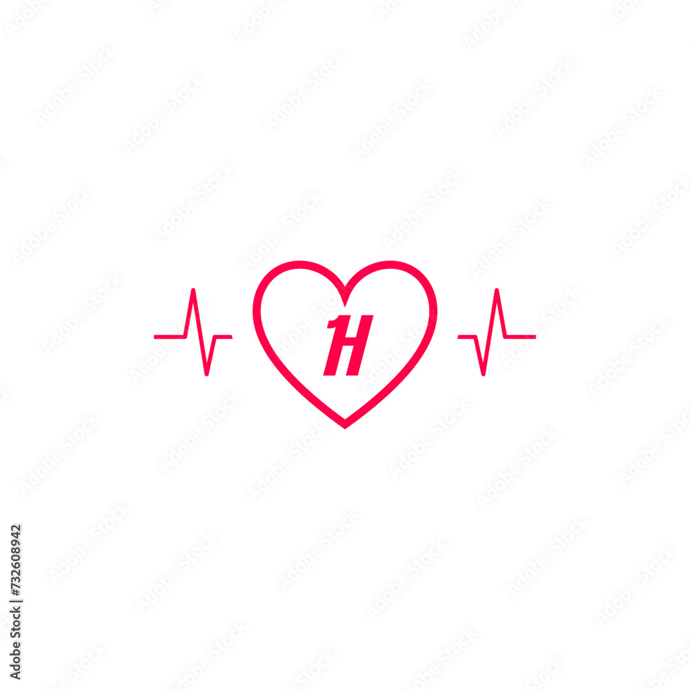 Letter H initial logo in a heart icon with a pulse wave