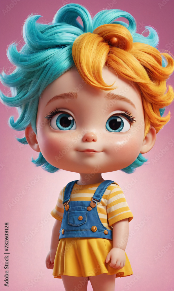 Cute little girl with colorful hair and big eyes looking at camera Cute little girl with colorful hair and big eyes looking at camera