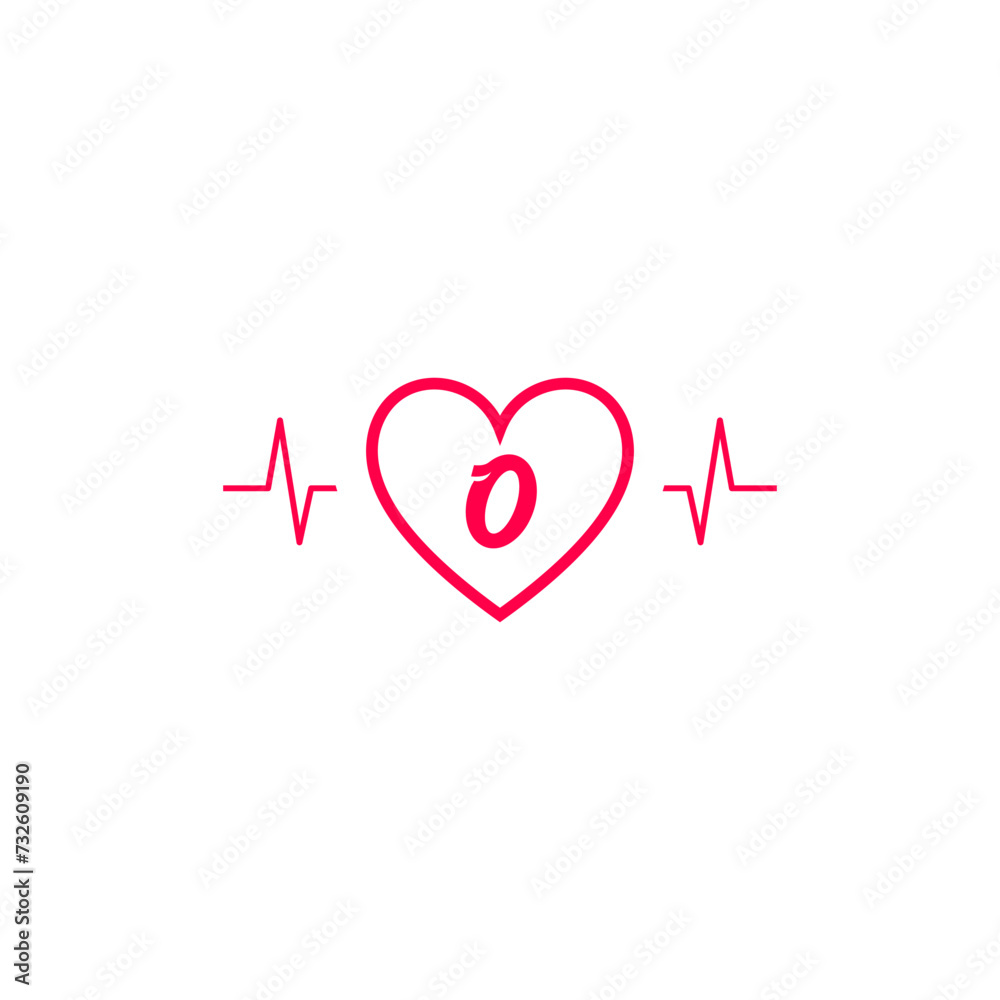 Letter O initial logo in a heart icon with a pulse wave