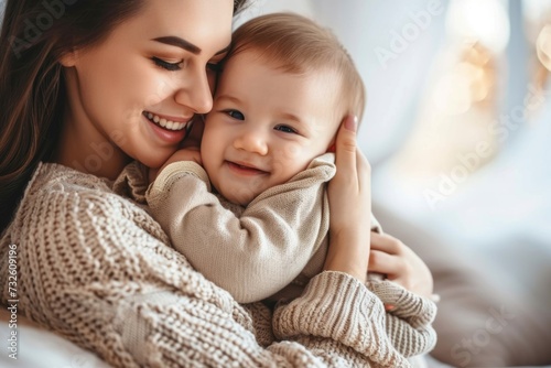 Young mother spending time with child playing with kid hands holding son daughter family love care happiness joy smiling parents lifestyle relaxation home cute toddler mom young cheerful person