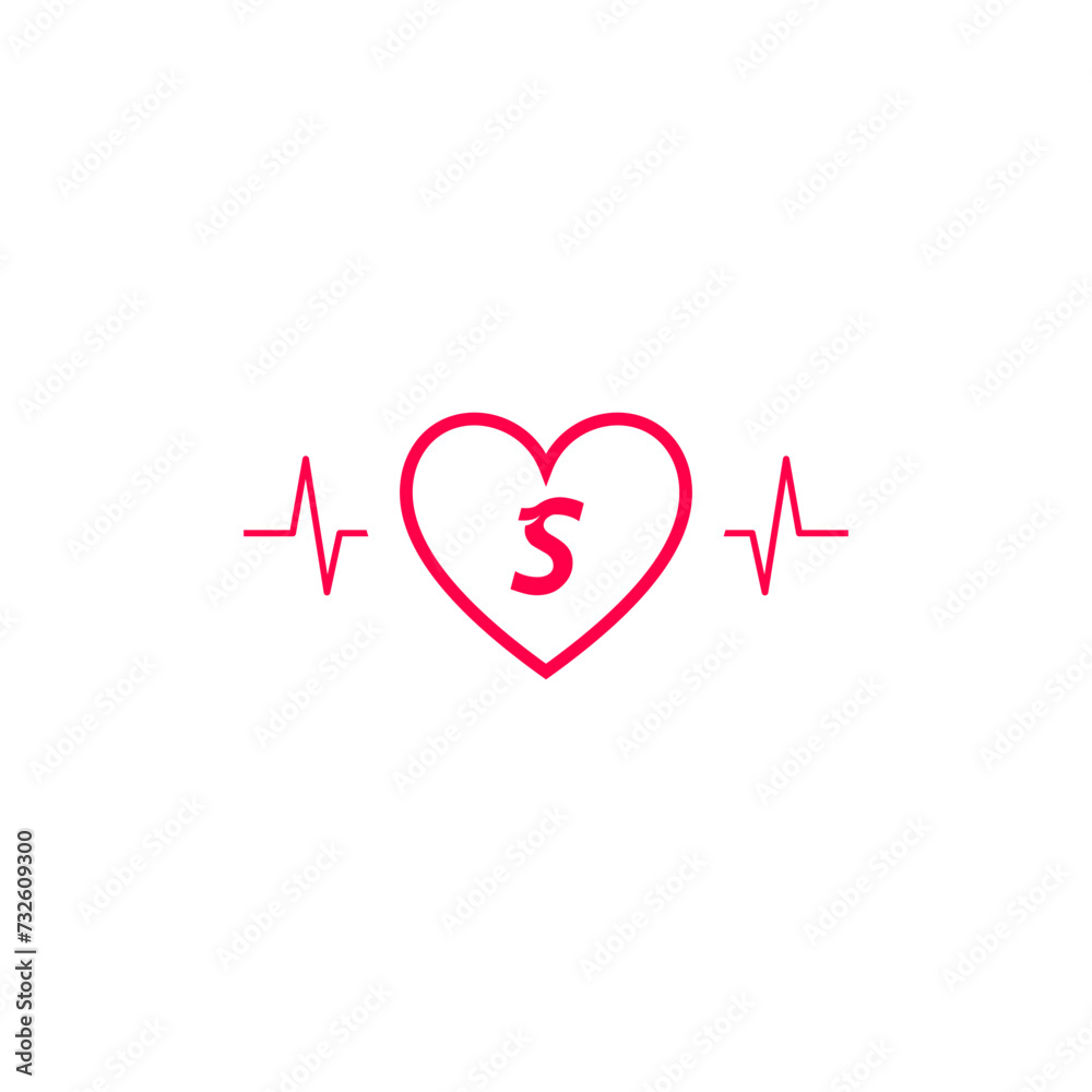 Letter S initial logo in a heart icon with a pulse wave