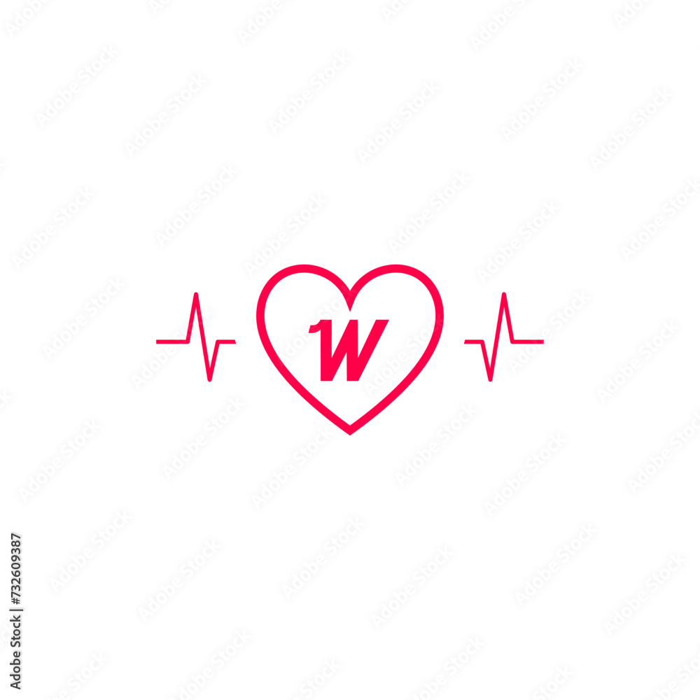 Letter W initial logo in a heart icon with a pulse wave