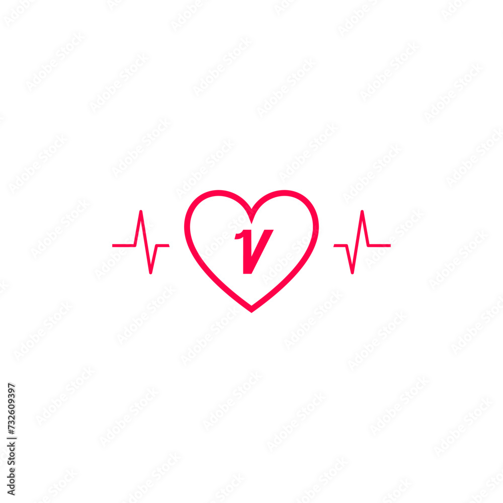 Letter V initial logo in a heart icon with a pulse wave