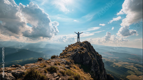 person standing on top of a mountain looking out at the sky