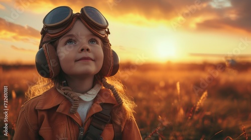 Little Girl Wearing Goggles and Standing in a Field