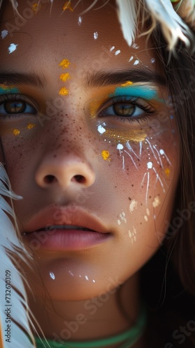 american indian indio beautiful girl portrait eye make up 