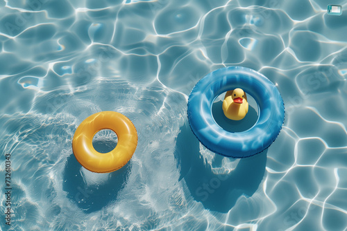 Ducklings and rubber rings in the swimming pool