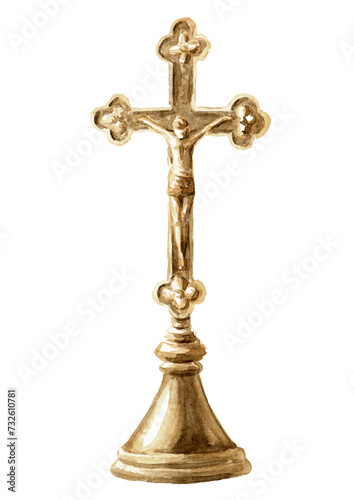 Wallpaper Mural Golden Crucifix with figure of Jesus. Hand drawn watercolor illustration isolated on white background Torontodigital.ca