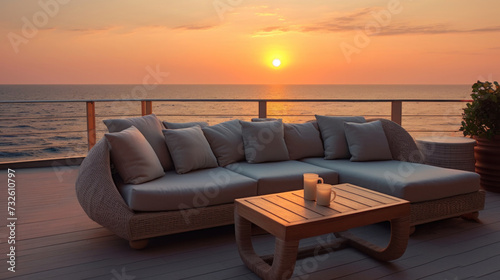 Furniture with outdoor sofa, Sea view. © tong2530