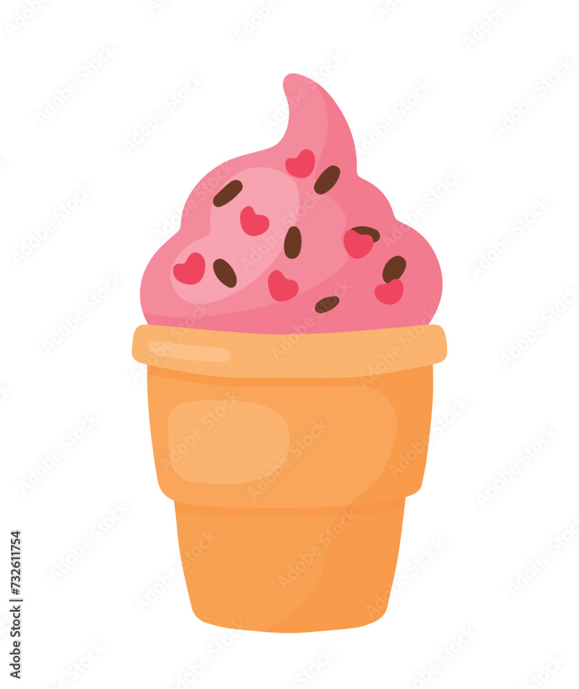 Strawberry Ice Cream Cone with Heart Sprinkles for Dessert Food and Drink in Cute Cartoon Vector Illustration Strawberry Ice Cream Cone with Heart Sprinkles for Dessert Food and Drink in Cute Cartoon Vector Illustration
