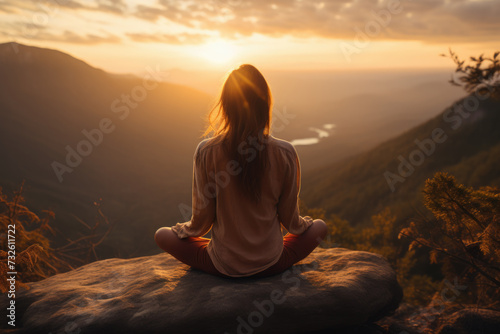 Woman Meditating on Mountain at Sunrise © Guillem de Balanzó