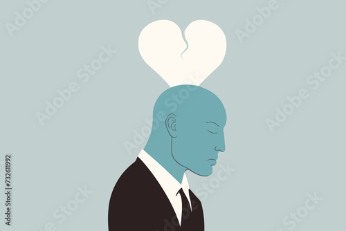 Sadness, sorrow and heartbreak concept with man having a sad facial expression, feeling heartbroken and blue, his head hanging low