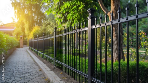 The Graceful Presence of a Black Iron Fence Along the Outdoor Walkway