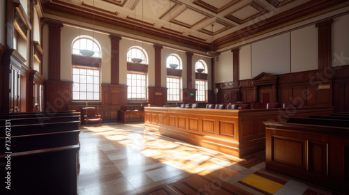 Interior of Empty courtroom or courtroom.