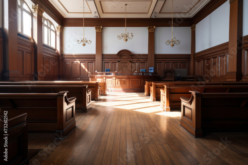 Interior of Empty courtroom or courtroom. photo