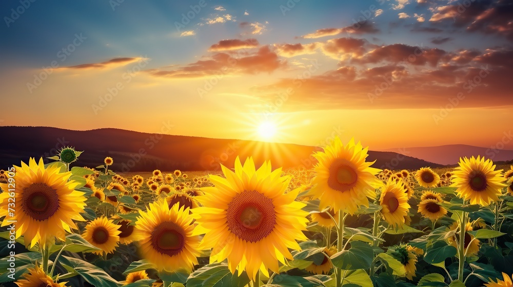 sunflower garden and sunrise