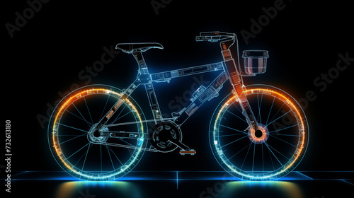bicycle on a black background with neon hologram style