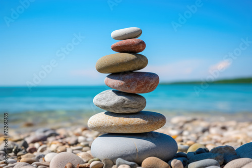 Zen Stones Balanced at a Tranquil Beach