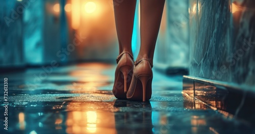 After a Long Day, a Weary Businesswoman Removes Her Shoes, Easing the Swelling from High Heels