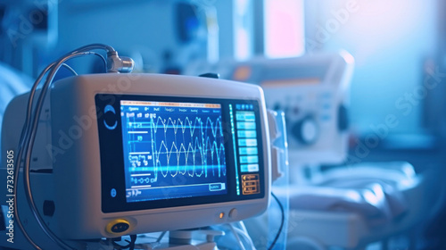 interior of medical devices in modern operating room, The Vital signs monitor in operating room.