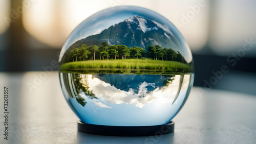 water glass globe with landscape with green energy background  include copy space © Gohgah