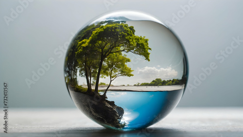 water glass globe with landscape with green energy background  include copy space © Gohgah