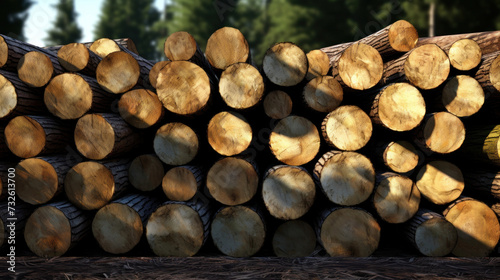 Log trunks pile  Wooden trunks pine  wood industry.