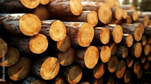 Log trunks pile  Wooden trunks pine  wood industry.
