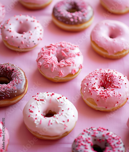 Doughnuts on pink background