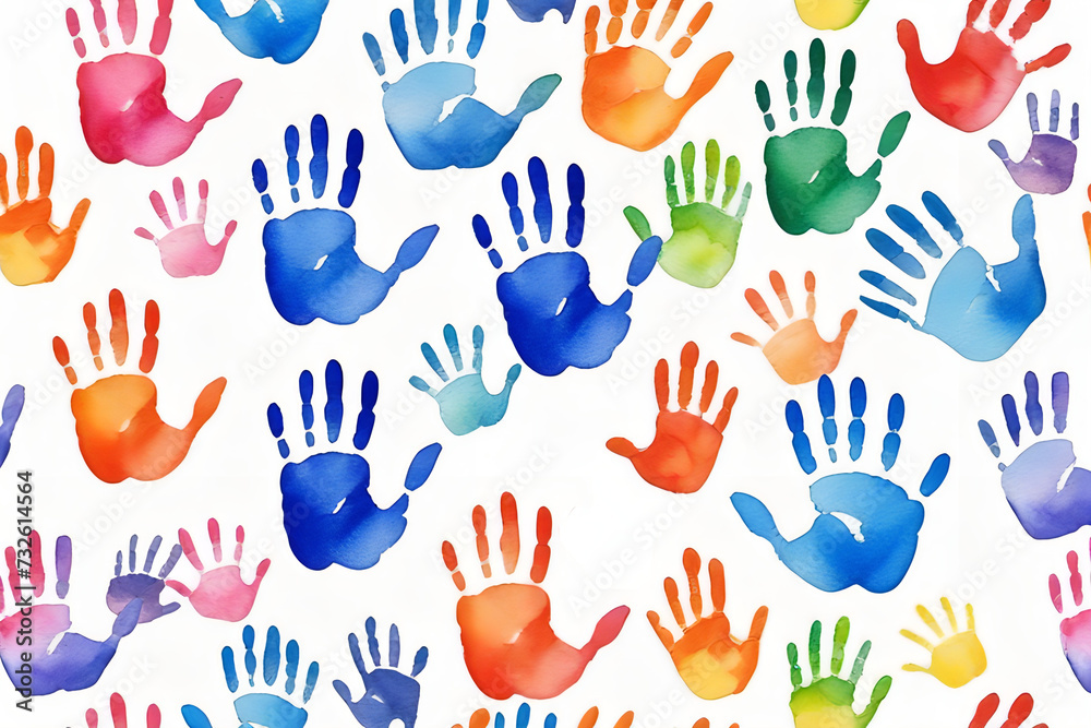 colorful hand print  on transparent background