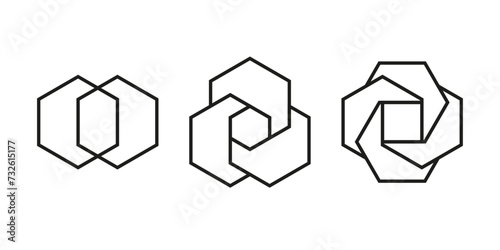 Hexagon venn diagram line chart infographic. Vector icon on line style. Editable stroke. EPS 10	
